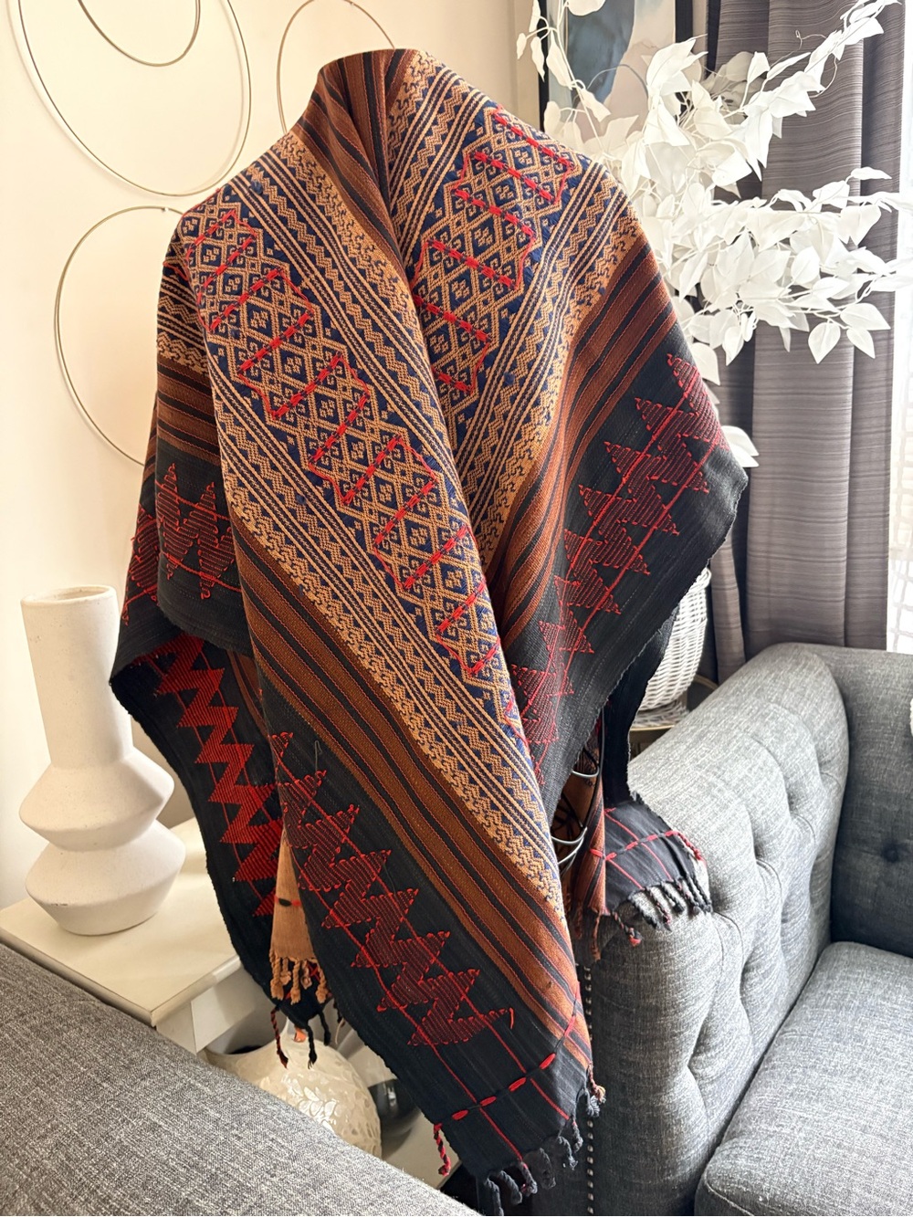 Multicolor Woven Textured Wrap  Fringe Scarf 40 x 64